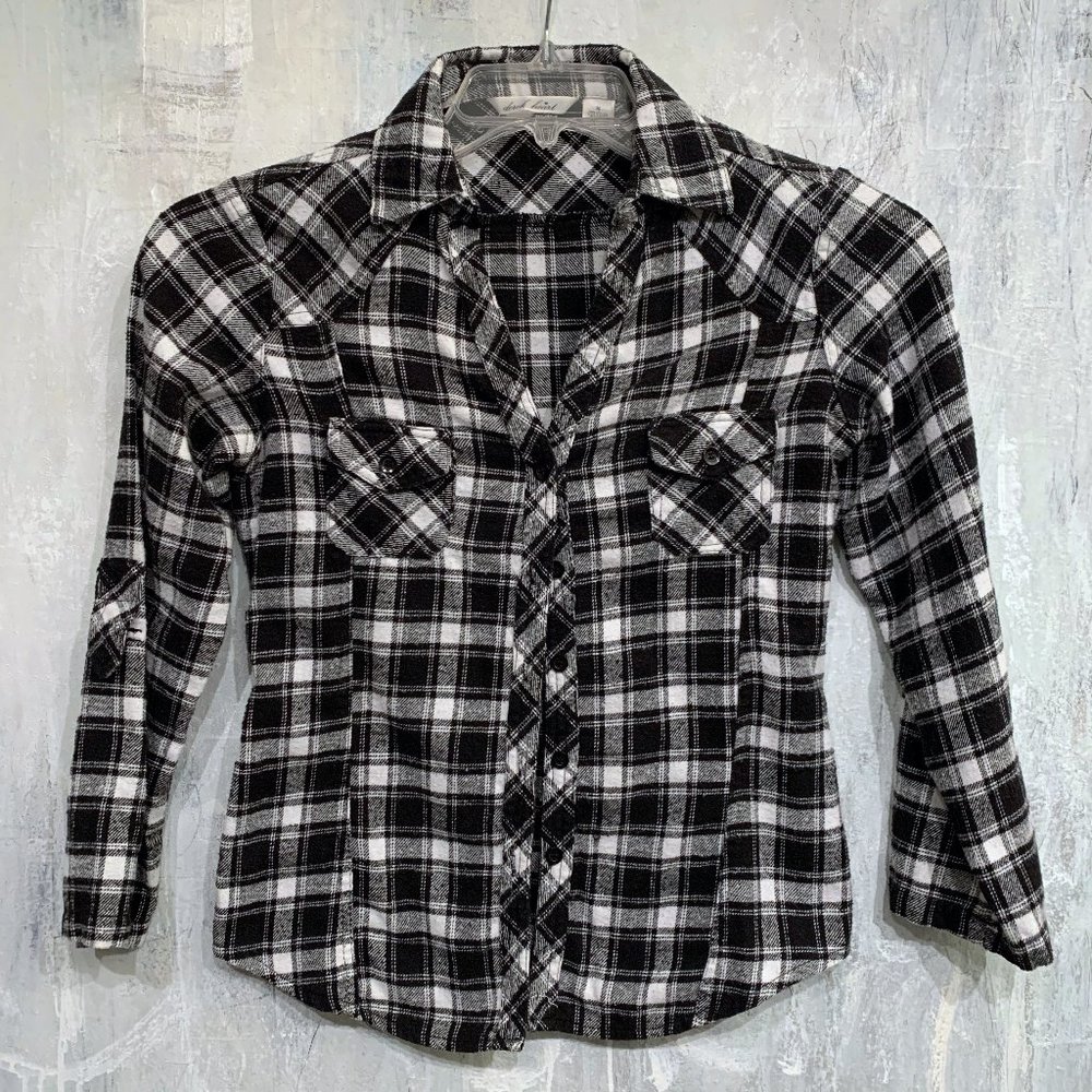 Fitted Flannel Shirt by derek heart S, b&w plaid